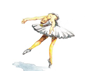 Odette, danseuse du lac des cygnes, ballerine à l'aquarelle