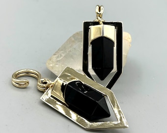 Art Deco Obsidian Ear Hangers