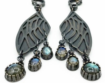 Cicada Wings with Triple Labradorites Ear Weights