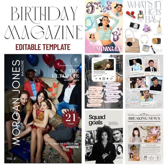 Vogue Birthday Magazine Custom Canva Template, Editable Magazine, Vogue Template, Best Friend Magazine, Canva Bachelorette, Canva Newspaper