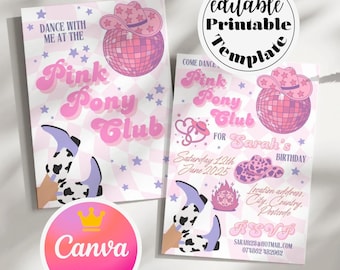 Pink Pony Club Invitation Canva Pro Template, Coastal Cowgirl, Cowgirl Boot Invite, Disco Cowgirl, Chappelle Roan Midwest Princess, Hoe Down