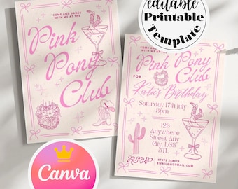 Pink Pony Club Invitation Canva Pro Template, Coastal Cowgirl, Cowgirl Boot Invite, Disco Cowgirl, Chappelle Roan Midwest Princess, Hoe Down