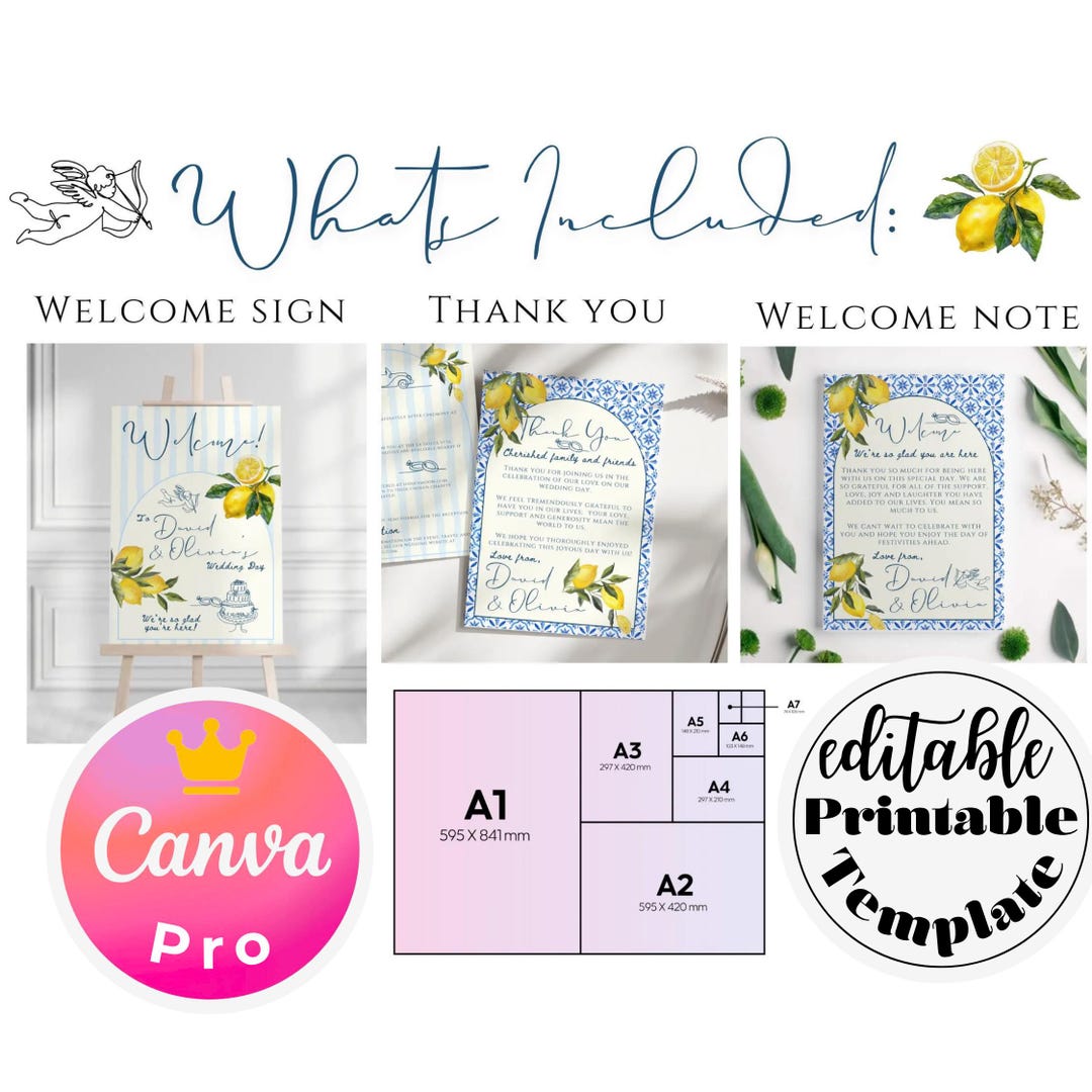 Welcome Pro Italy Wedding Welcome Canva Pro Template Bundle, Wedding Entrance ...