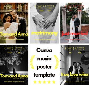 Póster de película de boda, plantilla de póster de película de Canva, póster con foto de pareja, foto de boda personalizada, foto de pareja regalada, cita de película para boda, arte