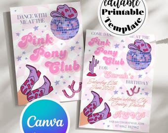 Pink Pony Club Invitation Canva Free Template, Coastal Cowgirl Cowgirl Boot Invite, Disco Cowgirl, Chappelle Roan Midwest Princess, Hoe Down