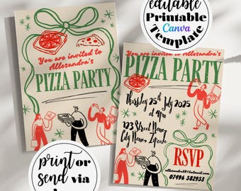 Pizza Birthday Party Invitation Template, Pizza Slice Party Kit Theme Invite, Pizza Making Friend Gathering, Italian Party, Digital Evite