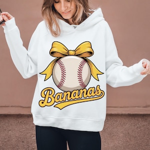 Bananas coquette bow Baseball PNG Funny Bananas lovers Baseball Sports Team Mascot Bananas Baseball Sublimation Digital Download