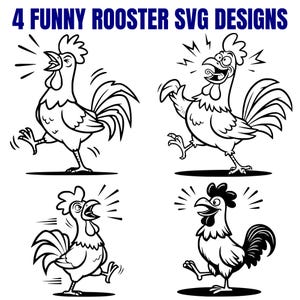 Funny Rooster SVG Bundle, Farm Animal Clipart, Chicken Cut Files (Digital Download)