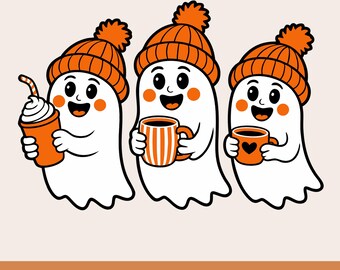 Cozy Ghost Coffee SVG, Spooky Halloween PNG, Fall Drink Lover Design (Digital Download)