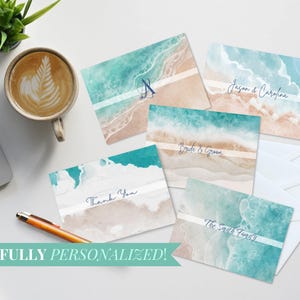 Tarjeta de felicitación costera personalizada Papelería de playa Tarjeta de agradecimiento de boda náutica Tarjeta de boda de destino Tarjeta de notas con tema costero Diseño oceánico