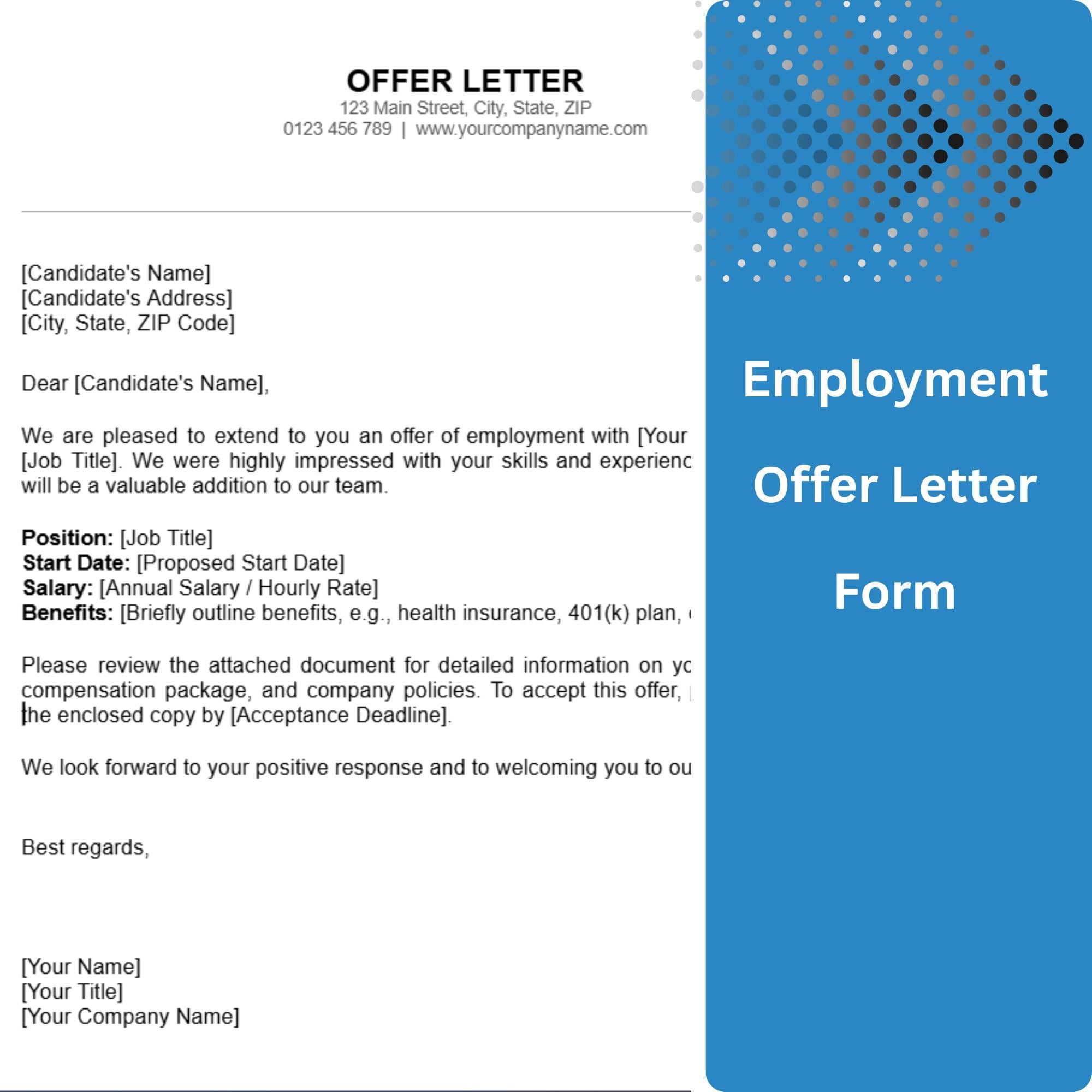 Offer Letter Template, Editable Employment Offer Letter Word Doc - Etsy