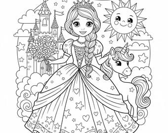 Princess Coloring Pages | Kids Activity Book, Castle and Unicorn (Digital Download)