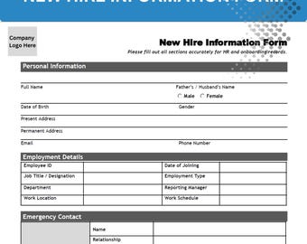 Informatieformulier nieuwe aanstelling: bewerkbaar onboardingblad voor werknemers (afdrukbare pdf)
