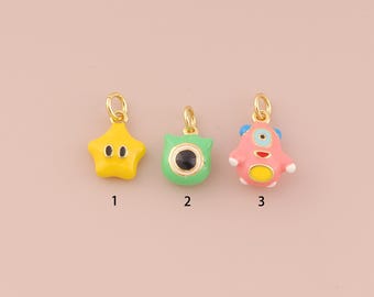 18K Gold Filled Enamel Cute Doll Pendant Gold Star Charms Doll Charm for DIY Bracelets Necklaces Jewelry Accessories Making
