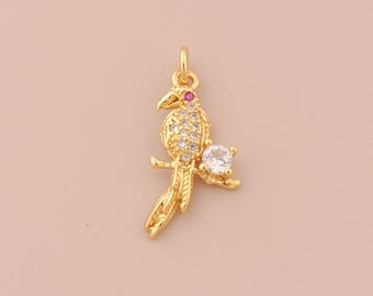 18K Gold Filled Parrot Pendant Gold Animal Charms CZ Flying Charm for DIY Bracelets Necklaces Jewelry Accessories Making