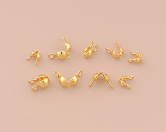 50 pcs 18K Gold Filled Clamshell Calotte Bead Tip End Cap Knot Cover for DIY Bracelets Necklaces Jewelry Accessories Making