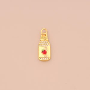 18K Gold Filled Enamel Beverage Pendant Strawberry Charms CZ Beverage Charm for DIY Bracelets Necklaces Jewelry Accessories Making