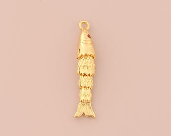 18K Gold Filled Movable 3D Articulated Fish Pendant Gold CZ Fish Charms Fish Charm for DIY Bracelets Necklaces Jewelry Accessories Making