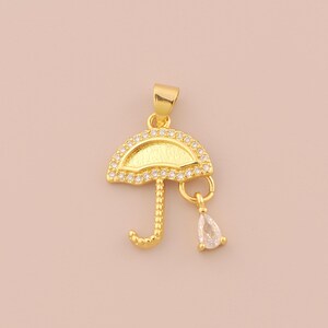 18K Gold Filled Umbrella Pendant Gold Umbrella Charms CZ Umbrella Charm for DIY Bracelets Necklaces Jewelry Accessories Making