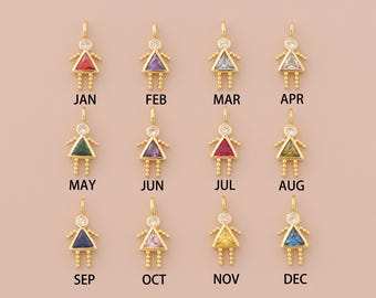 18K Gold Filled Birthstone Pendant Gold Month Charms CZ Girl Charm for DIY Bracelets Necklaces Jewelry Accessories Making