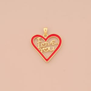 Colgante de corazón esmaltado relleno de oro de 18 quilates con la palabra "Te amo", dije de letra para pulseras, collares y accesorios de joyería.