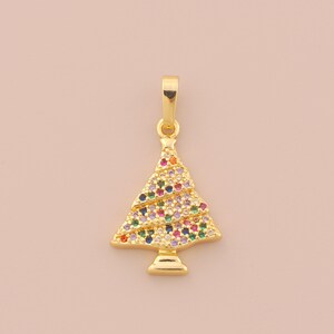 18K Gold Filled Christmas Tree Pendant Gold Christmas Charms CZ Tree Charm for DIY Bracelets Necklaces Jewelry Accessories Making