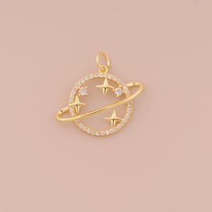 18K Gold Filled Saturn Pendant Gold Universe Planet Charms CZ Star Charm for DIY Bracelets Necklaces Jewelry Accessories Making