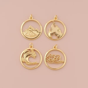 18K Gold gefüllt Vier Elemente Anhänger Gold Feuer Wasser Erde Luft Charms Elements Charm für DIY Armbänder Halsketten Schmuck Zubehör machen