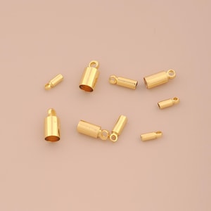 50 pcs 18K Gold Filled Bead Caps Cord End Cord Tip Solid End Cap for DIY Bracelets Necklaces Jewelry Accessories Making