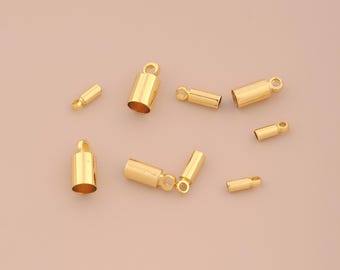 50 pcs 18K Gold Filled Bead Caps Cord End Cord Tip Solid End Cap for DIY Bracelets Necklaces Jewelry Accessories Making