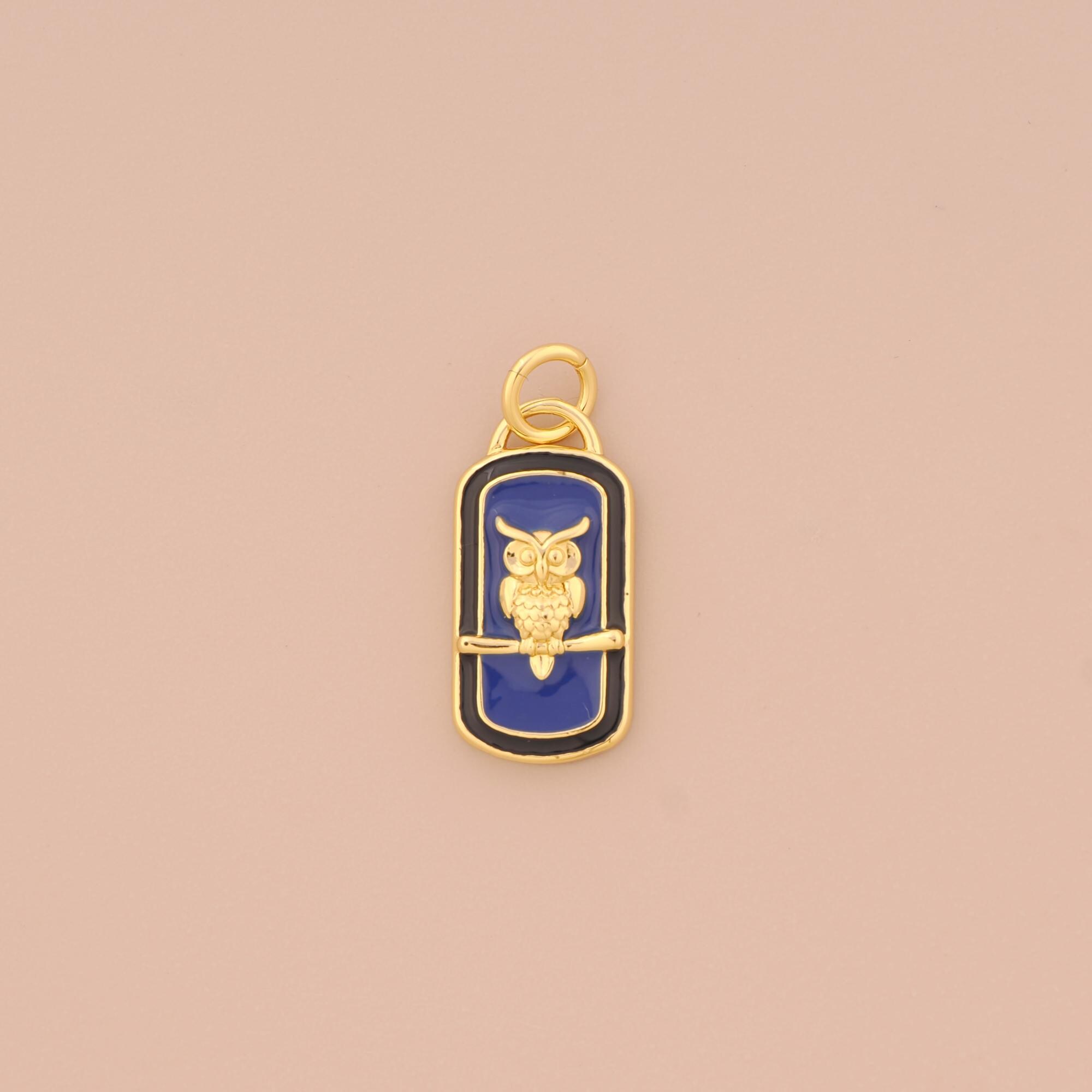 18K Gold Filled Enamel Owl Pendant Animal Charms Square Charm for DIY Bracelets Necklaces Jewelry Ac