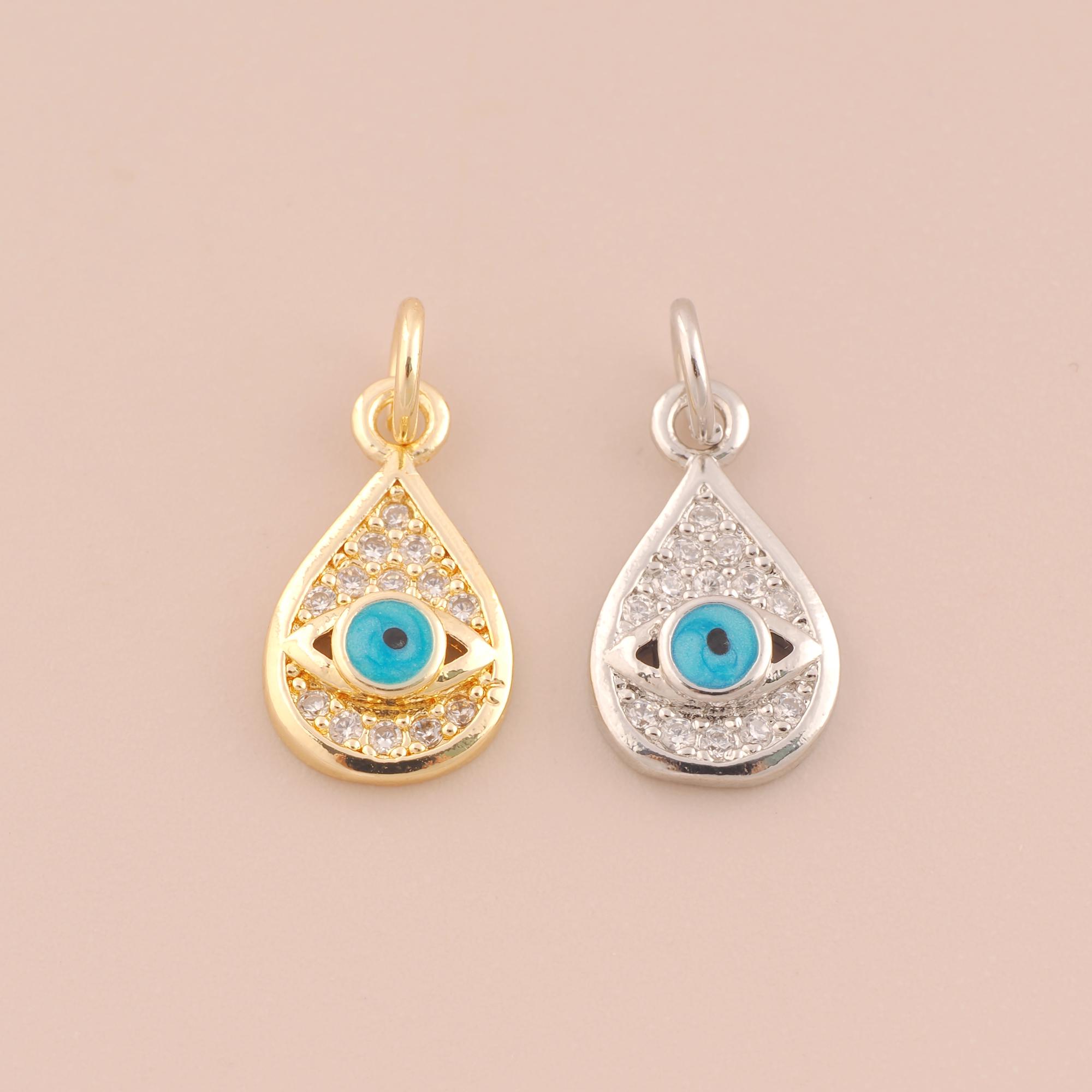18K Gold Filled Water Drop Pendant Gold Enamel Evil Eye Charms CZ Devil Eye Charm for DIY Bracelets Necklaces Jewelry Accessories Making