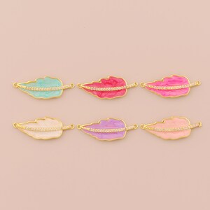 18K Gold Filled Enamel Feather Pendant Gold Feather Charms CZ Feather Charm for DIY Bracelets Necklaces Jewelry Accessories Making