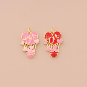 18K Gold Filled Enamel Hot Air Balloon Pendant Love Charms Heart Charm for DIY Bracelets Necklaces Jewelry Accessories Making