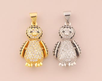 Colgante de pingüino relleno de oro de 18 quilates con circonita cúbica para hacer pulseras, collares y accesorios de joyería.