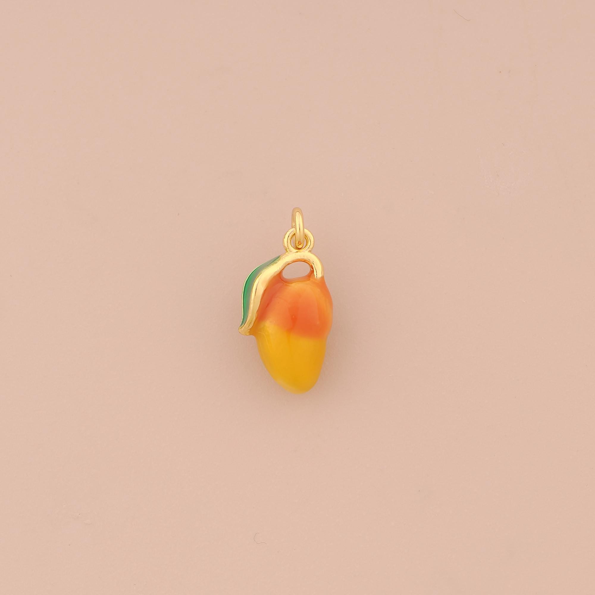 18K Gold Filled Mango Pendant Gold Enamel Fruit Charms Mango Charm for DIY Bracelets Necklaces Jewelry Accessories Making