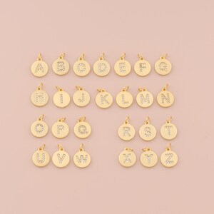 18K Gold Filled Initial Pendant Gold Letter Charms CZ Round Initial Charm for DIY Bracelets Necklaces Jewelry Accessories Making