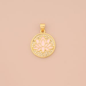 18K Gold Filled Enamel Lotus Pendant CZ Flower Charms Lotus Charm for DIY Bracelets Necklaces Jewelry Accessories Making