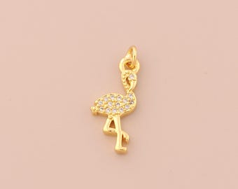18K Gold Filled Flamingo Pendant Gold Animal Charms CZ Flamingo Charm for DIY Bracelets Necklaces Jewelry Accessories Making