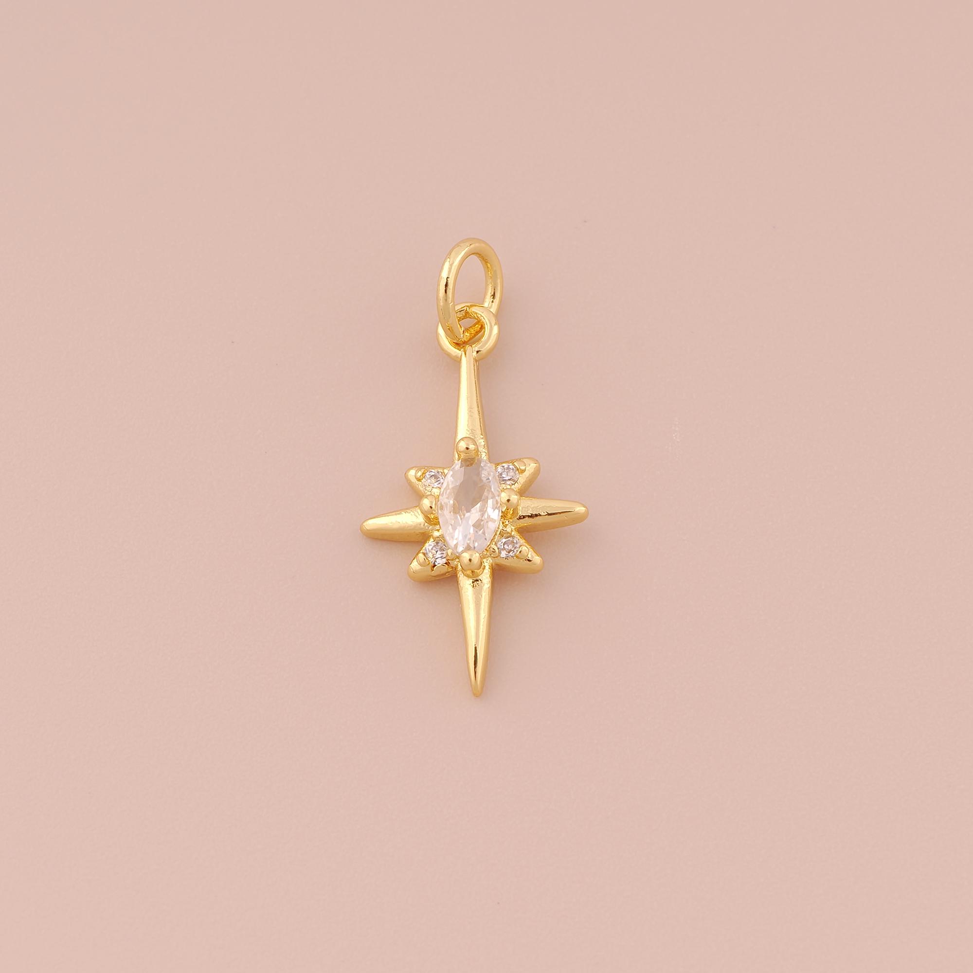 5 Pcs 18K Gold Filled Polaris Pendant Gold Polaris Charms CZ