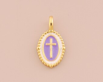 18K Gold Filled Enamel Cross Pendant Gold Religious Charms Christian Charm for DIY Bracelets Necklaces Jewelry Accessories Making