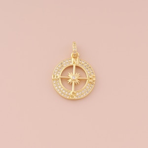 18K Gold Filled Compass Pendant Gold Compass Charms CZ Compass Charm for DIY Bracelets Necklaces Jewelry Accessories Making