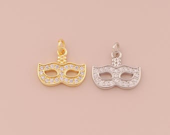 18K Gold Filled Mask Pendant Gold Mask Charms CZ Mask Charm for DIY Bracelets Necklaces Jewelry Accessories Making