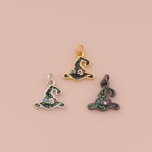 18K Gold Filled Wizard Hat Pendant Gold Hat Charms CZ Halloween Charm for DIY Bracelets Necklaces Jewelry Accessories Making