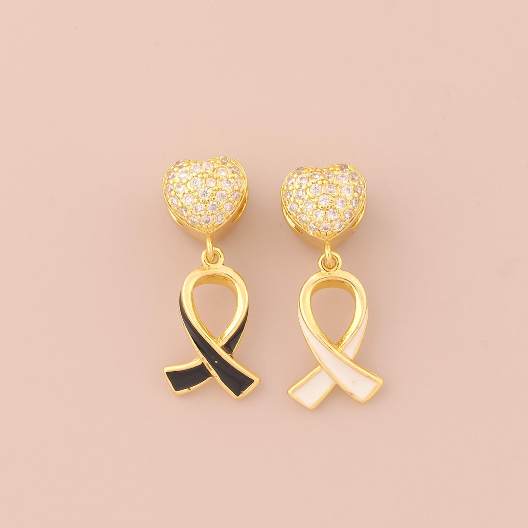 18K Gold Filled Enamel Breast Cancer Awareness Silk Ribbon Pendant Gold ...