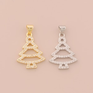 18K Gold Filled Christmas Tree Pendant Gold Christmas Charms CZ Tree Charm for DIY Bracelets Necklaces Jewelry Accessories Making
