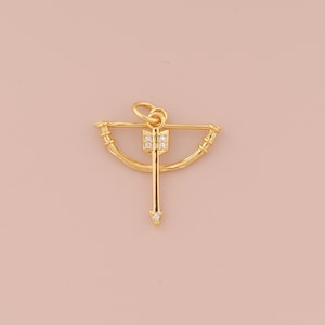 18K Gold Filled Bow and Arrow Pendant Gold Bow and Arrow Charms CZ Bow and Arrow Charm for DIY Bracelet Necklaces Jewelry Accessories Making