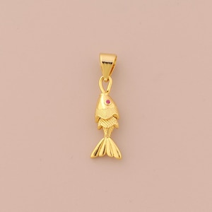 18K Gold Filled Movable 3D Articulated Fish Pendant Gold CZ Fish Charms Fish Charm for DIY Bracelets Necklaces Jewelry Accessories Making