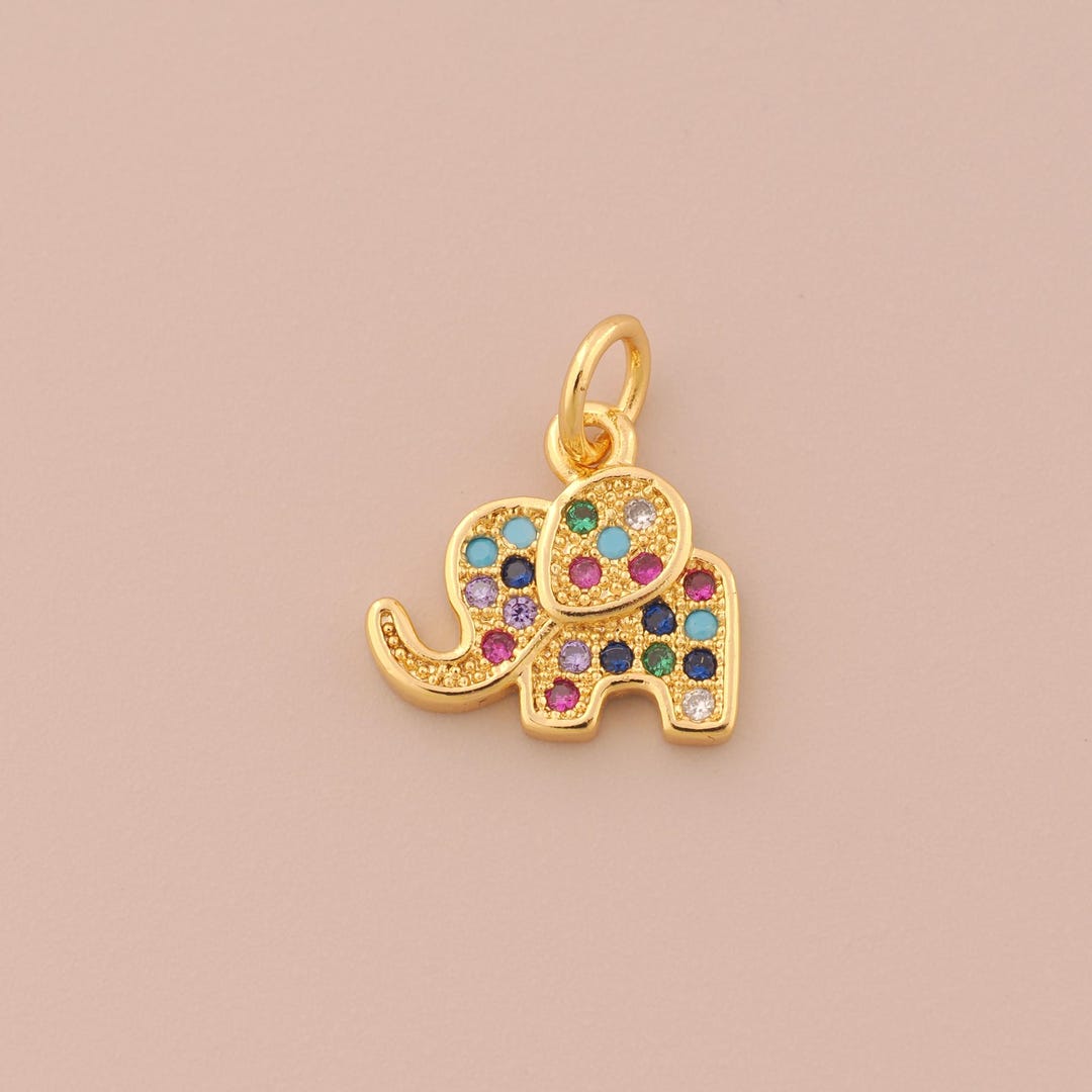 18K Gold Filled Elephant Pendant Gold Animal Charms CZ