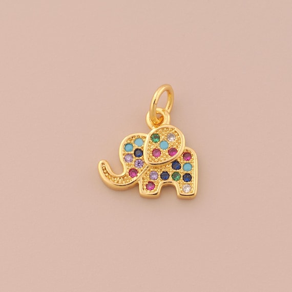 18K Gold Filled Elephant Pendant Gold Animal Charms CZ Elephant